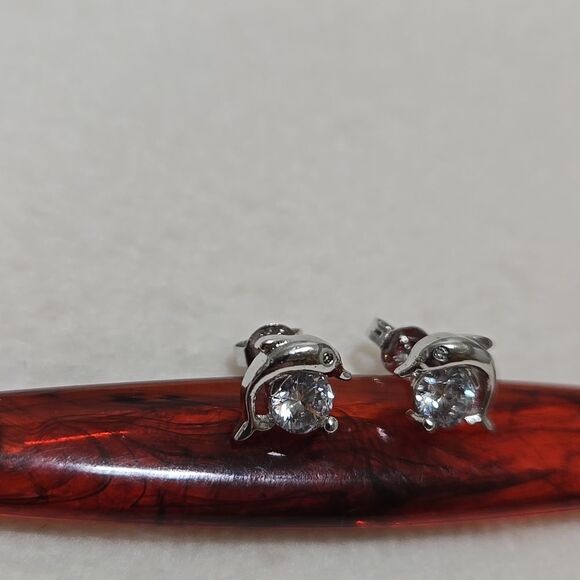 Sterling Silver Dolphin Earrings - Picture 4 of 4